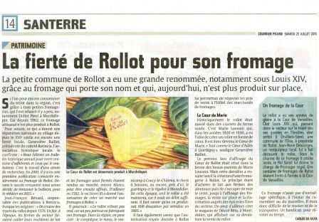Courrier Picard du 25 juillet 2015, page 14 concernant le fromage de Rollot