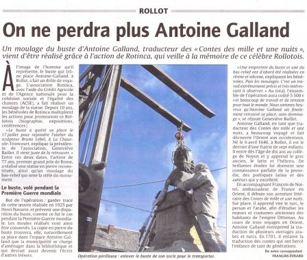 Dans la presse : le retour du buste d'Antoine Galland pour le Comité Rotincia
