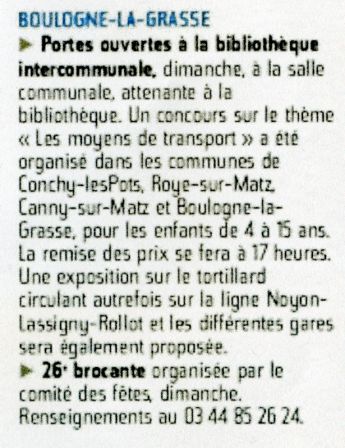 Courrier Picard du 8 août 2015 concernant l'exposition sur le tortillard à Boulogne-la-Grasse