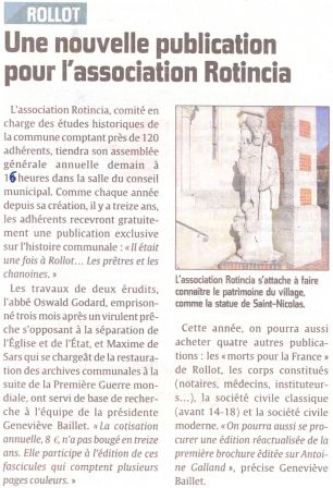 Dans la presse : annonce de l'assemblée générale 2012 et des nouvelles publications